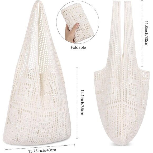 Women's Creamy Shoulder Shopping Handbag Casual Travel Totes Fold Able Bags - Picture 2 of 7